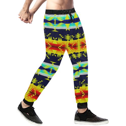 Between the Mountains Navy Yellow Men's All Over Print Sweatpants (Model L11) Men's All Over Print Sweatpants (L11) e-joyer