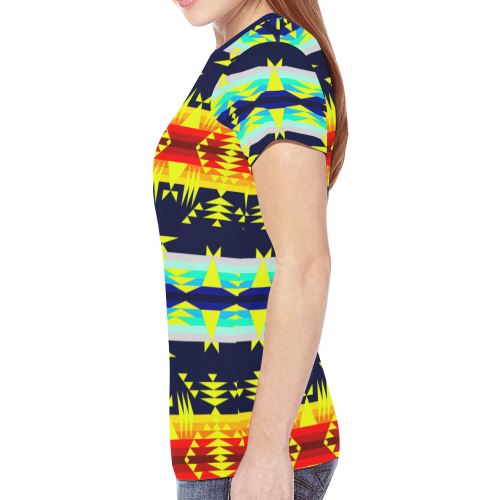 Between the Mountains Navy Yellow New All Over Print T-shirt for Women (Model T45) New All Over Print T-shirt for Women (T45) e-joyer