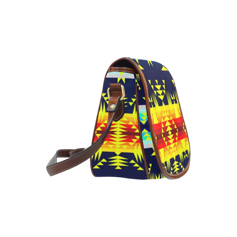 Between the Mountains Navy Yellow Saddle Bag/Small (Model 1649) Full Customization Saddle Bag/Small (Full Customization) e-joyer