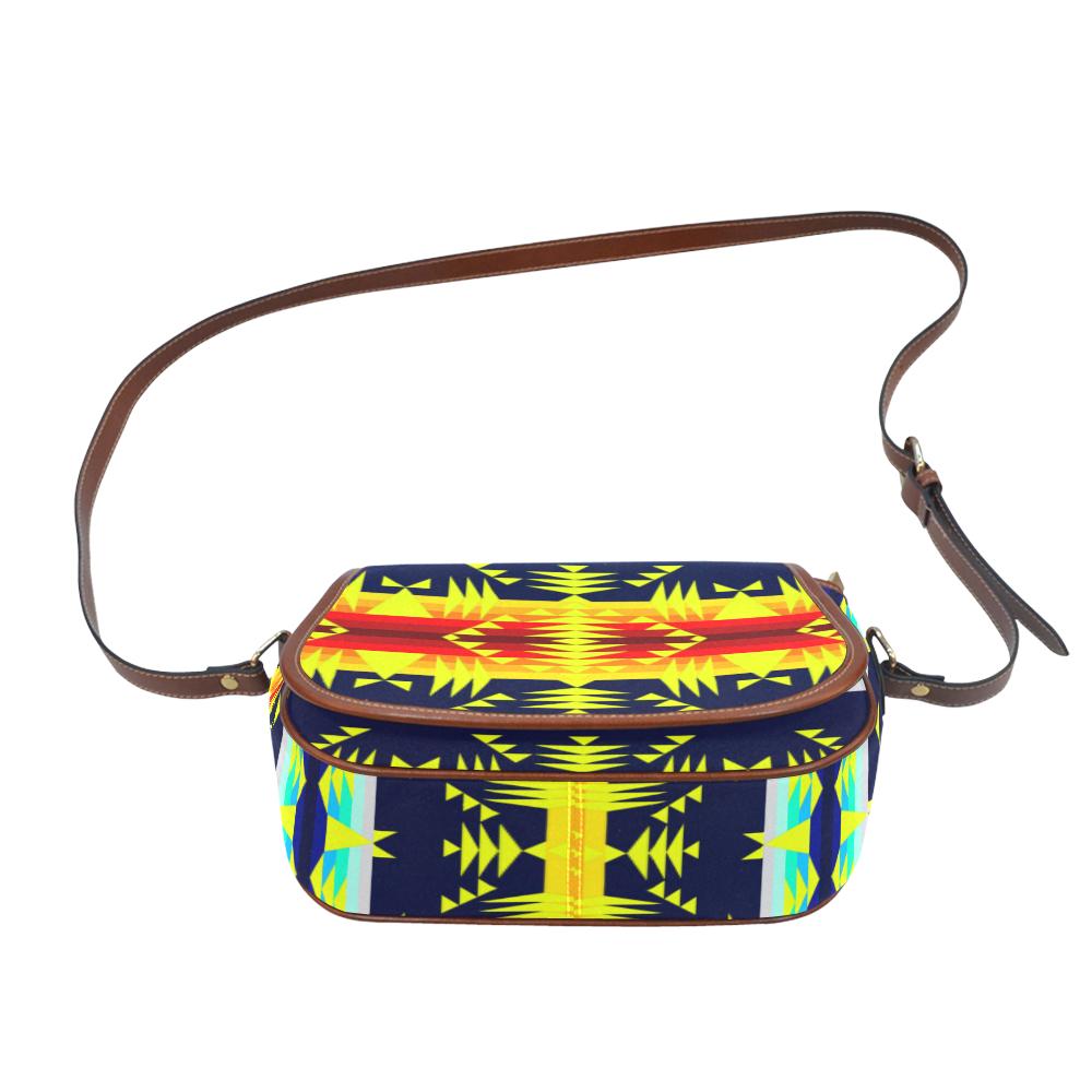 Between the Mountains Navy Yellow Saddle Bag/Small (Model 1649) Full Customization Saddle Bag/Small (Full Customization) e-joyer