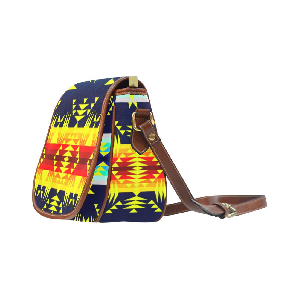Between the Mountains Navy Yellow Saddle Bag/Small (Model 1649) Full Customization Saddle Bag/Small (Full Customization) e-joyer