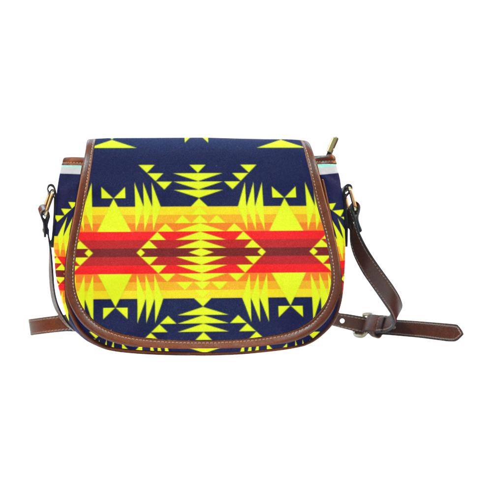 Between the Mountains Navy Yellow Saddle Bag/Small (Model 1649) Full Customization Saddle Bag/Small (Full Customization) e-joyer