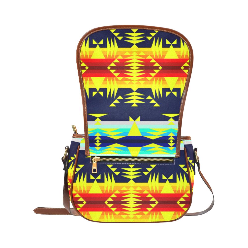 Between the Mountains Navy Yellow Saddle Bag/Small (Model 1649) Full Customization Saddle Bag/Small (Full Customization) e-joyer