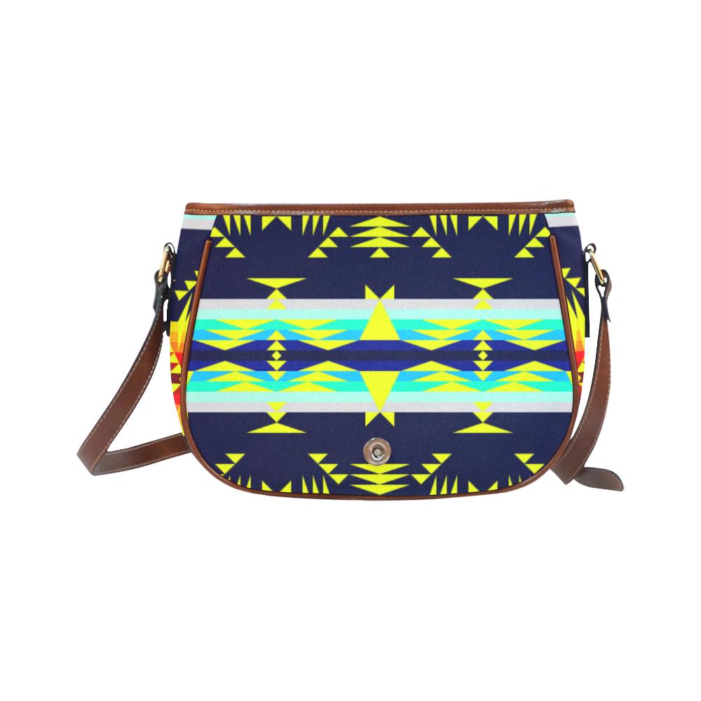 Between the Mountains Navy Yellow Saddle Bag/Small (Model 1649) Full Customization Saddle Bag/Small (Full Customization) e-joyer