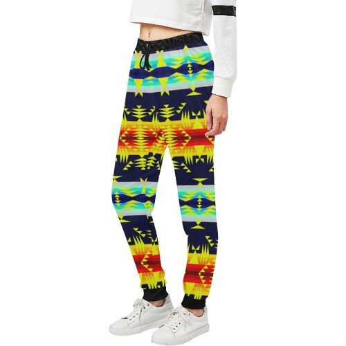 Between the Mountains Navy Yellow Women's All Over Print Sweatpants (Model L11) Women's All Over Print Sweatpants (L11) e-joyer