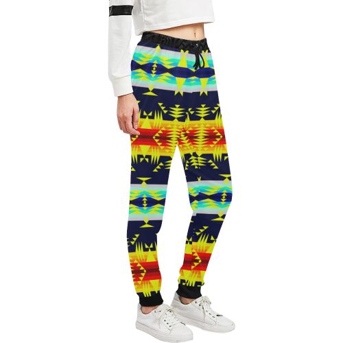 Between the Mountains Navy Yellow Women's All Over Print Sweatpants (Model L11) Women's All Over Print Sweatpants (L11) e-joyer