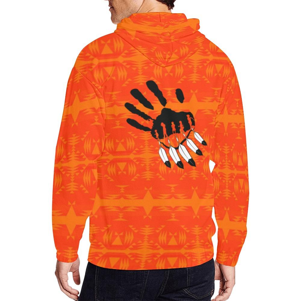 Between the Mountains Orange A feather for each All Over Print Full Zip Hoodie for Men (Model H14) All Over Print Full Zip Hoodie for Men (H14) e-joyer