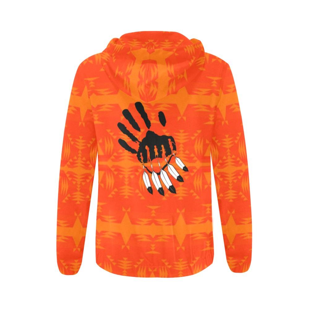 Between the Mountains Orange A feather for each All Over Print Full Zip Hoodie for Women (Model H14) All Over Print Full Zip Hoodie for Women (H14) e-joyer