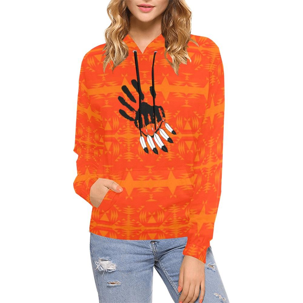 Between the Mountains Orange A feather for each All Over Print Hoodie for Women (USA Size) (Model H13) All Over Print Hoodie for Women (H13) e-joyer
