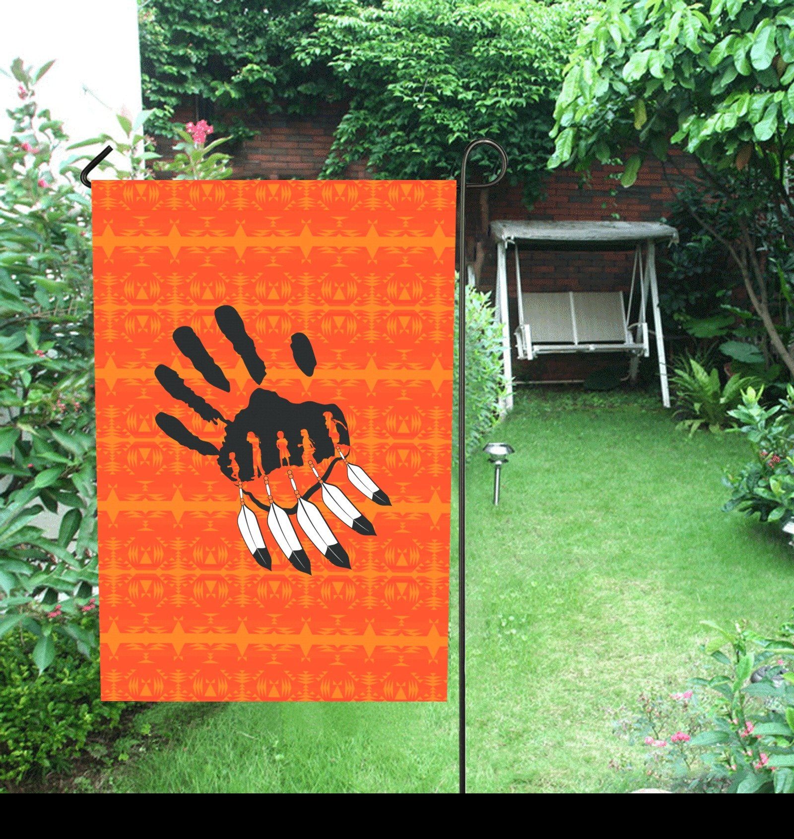 Between the Mountains Orange - A feather for Each Garden Flag 28''x40'' (Two Sides Printing) Garden Flag 28‘’x40‘’ (Two Sides) e-joyer