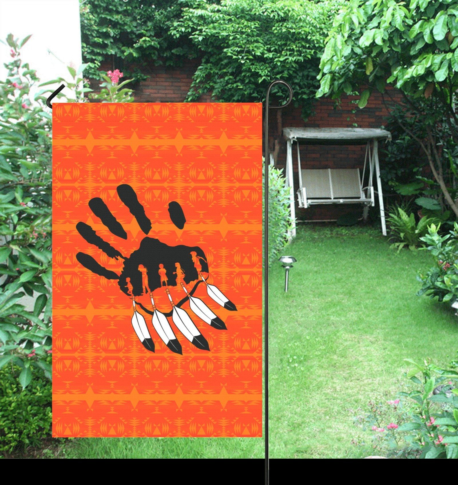 Between the Mountains Orange - A feather for Each Garden Flag 36''x60'' (Two Sides Printing) Garden Flag 36‘’x60‘’ (Two Sides) e-joyer