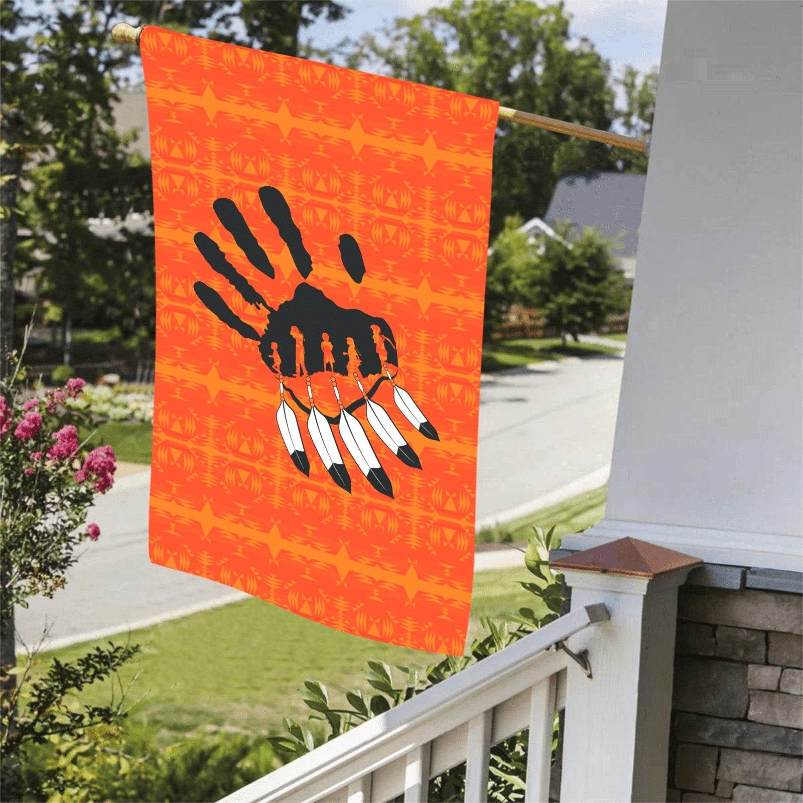 Between the Mountains Orange - A feather for Each Garden Flag 36''x60'' (Two Sides Printing) Garden Flag 36‘’x60‘’ (Two Sides) e-joyer