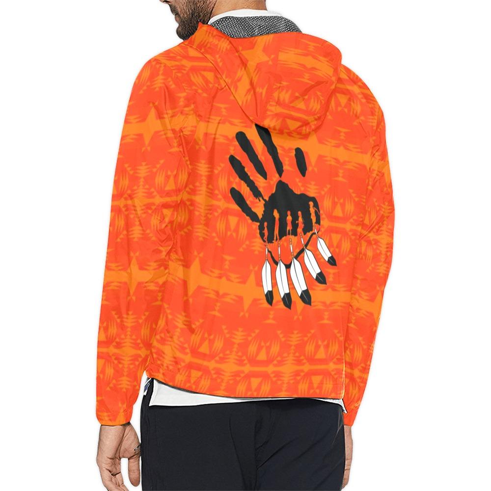 Between the Mountains Orange A feather for each Unisex All Over Print Windbreaker (Model H23) All Over Print Windbreaker for Men (H23) e-joyer