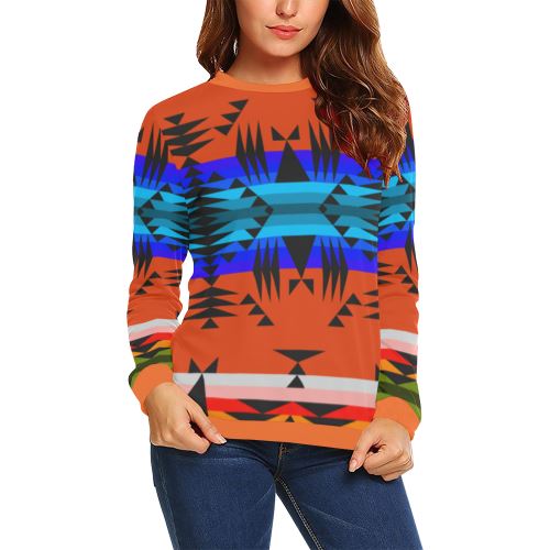 Between the Mountains Orange All Over Print Crewneck Sweatshirt for Women (Model H18) Crewneck Sweatshirt for Women (H18) e-joyer