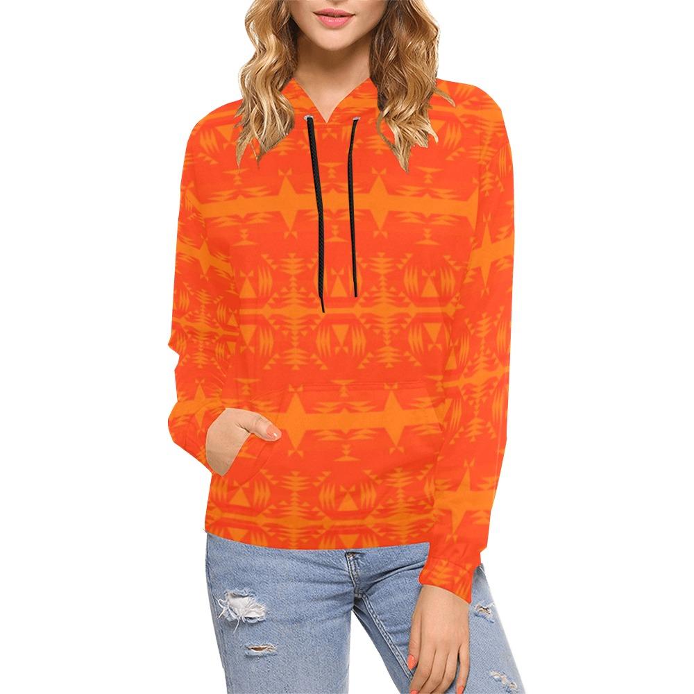 Between the Mountains Orange All Over Print Hoodie for Women (USA Size) (Model H13) All Over Print Hoodie for Women (H13) e-joyer