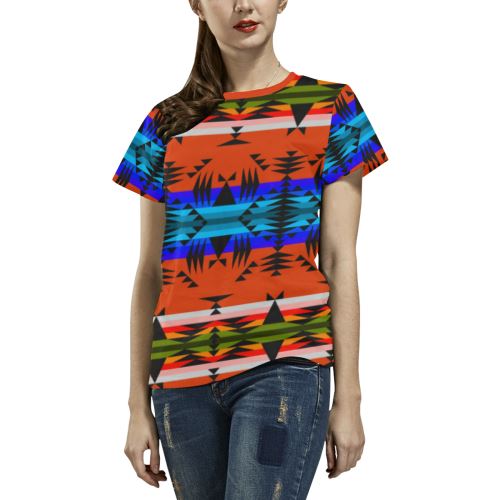 Between the Mountains Orange All Over Print T-shirt for Women/Large Size (USA Size) (Model T40) All Over Print T-Shirt for Women/Large (T40) e-joyer