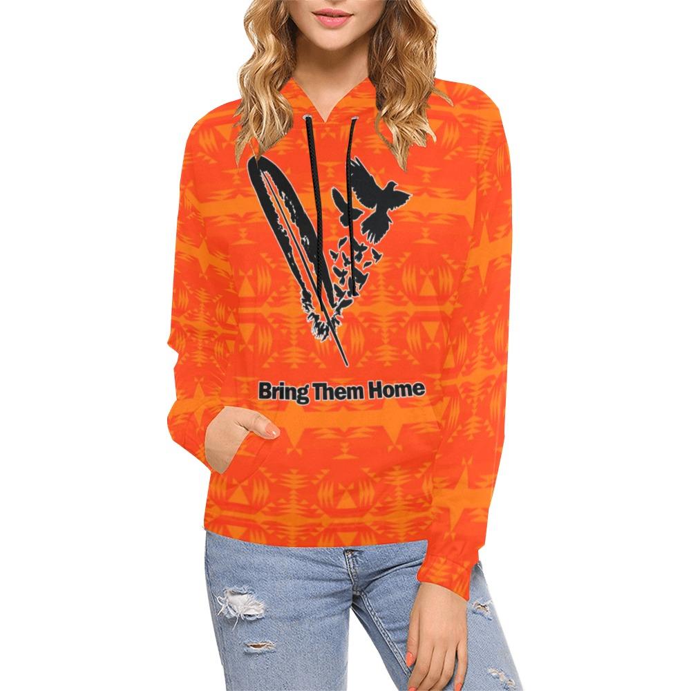 Between the Mountains Orange Bring Them Home All Over Print Hoodie for Women (USA Size) (Model H13) All Over Print Hoodie for Women (H13) e-joyer