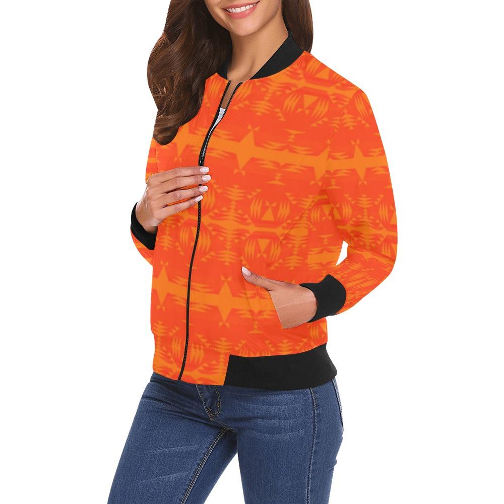 Between the Mountains Orange Feather Directions All Over Print Bomber Jacket for Women (Model H19) All Over Print Bomber Jacket for Women (H19) e-joyer