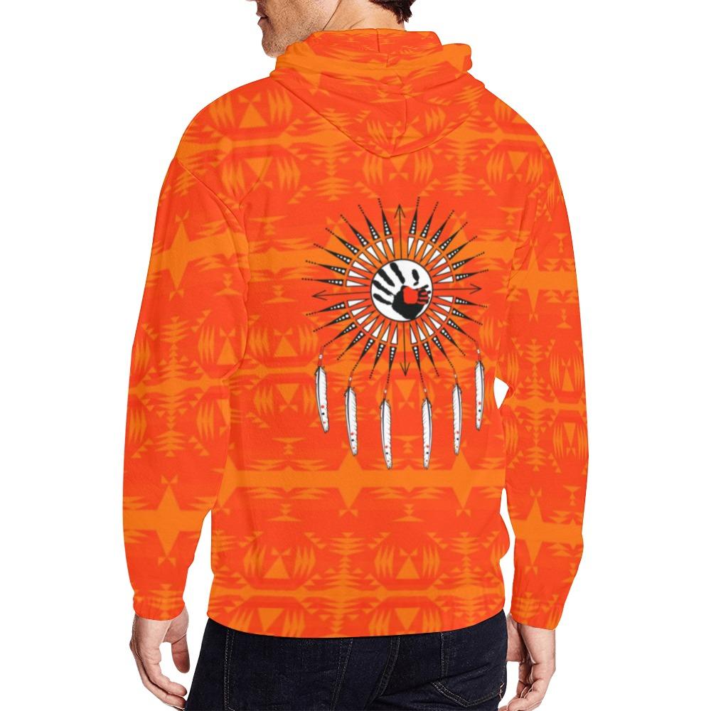 Between the Mountains Orange Feather Directions All Over Print Full Zip Hoodie for Men (Model H14) All Over Print Full Zip Hoodie for Men (H14) e-joyer