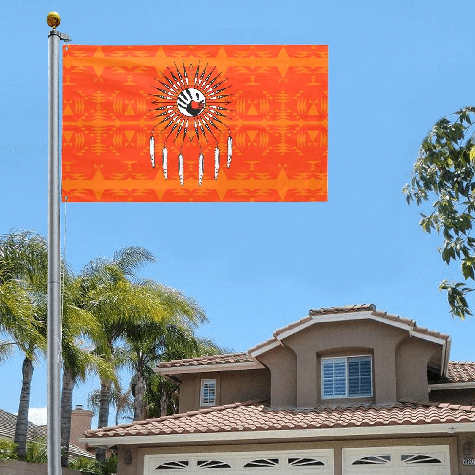 Between the Mountains Orange Feather Directions Garden Flag 59"x35" Garden Flag 59"x35" e-joyer