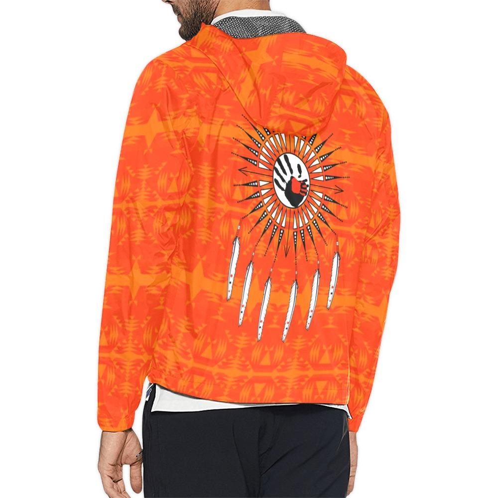 Between the Mountains Orange Feather Directions Unisex All Over Print Windbreaker (Model H23) All Over Print Windbreaker for Men (H23) e-joyer