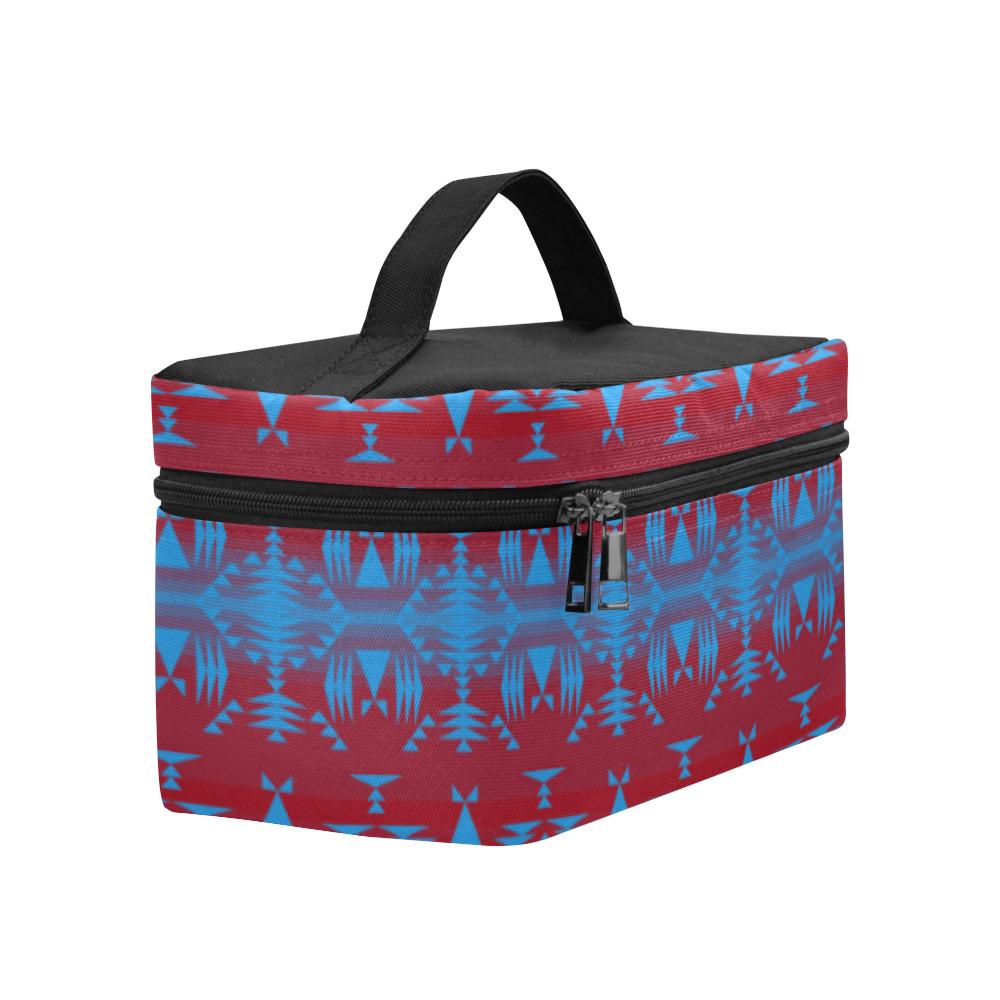 Between the Mountains Red Teal Cosmetic Bag/Large (Model 1658) Cosmetic Bag e-joyer