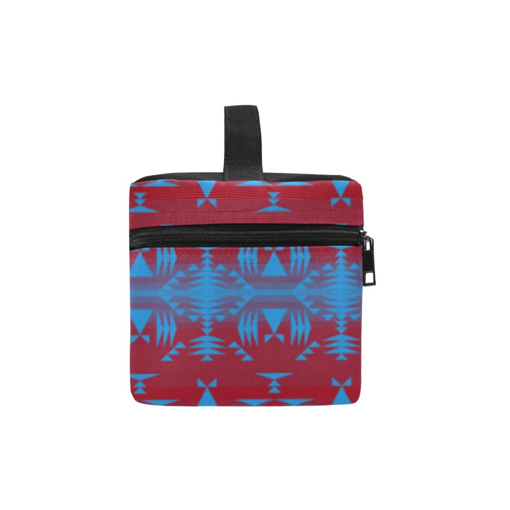 Between the Mountains Red Teal Cosmetic Bag/Large (Model 1658) Cosmetic Bag e-joyer