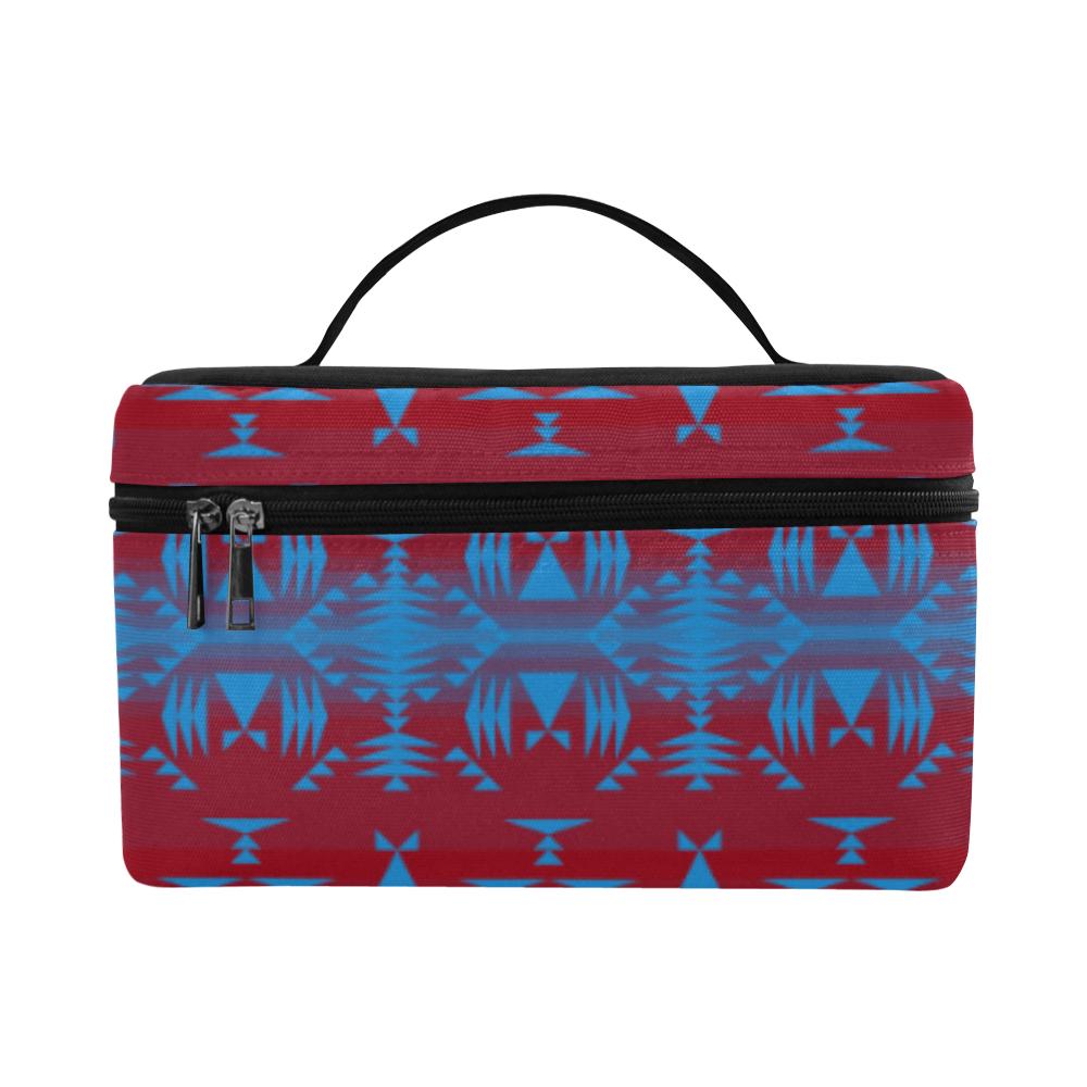 Between the Mountains Red Teal Cosmetic Bag/Large (Model 1658) Cosmetic Bag e-joyer