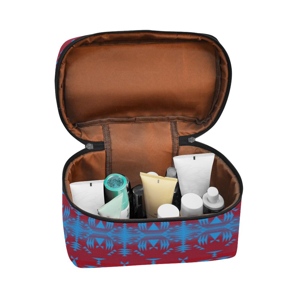Between the Mountains Red Teal Cosmetic Bag/Large (Model 1658) Cosmetic Bag e-joyer