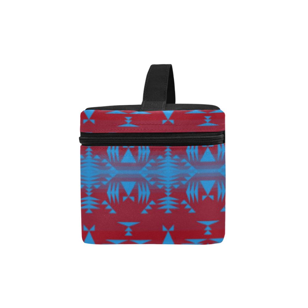 Between the Mountains Red Teal Cosmetic Bag/Large (Model 1658) Cosmetic Bag e-joyer