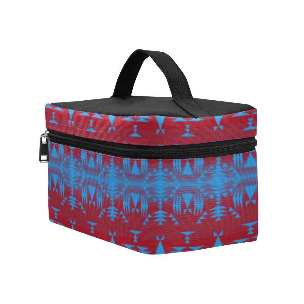 Between the Mountains Red Teal Cosmetic Bag/Large (Model 1658) Cosmetic Bag e-joyer
