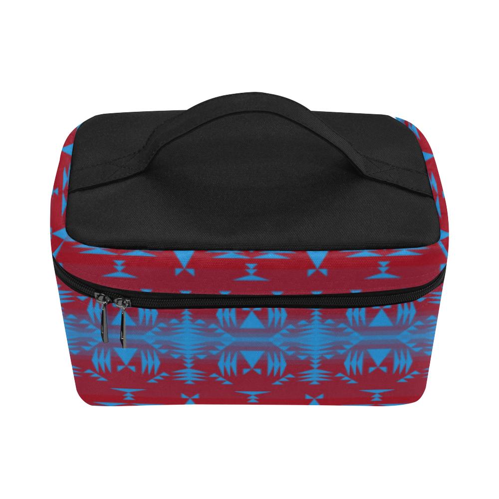 Between the Mountains Red Teal Cosmetic Bag/Large (Model 1658) Cosmetic Bag e-joyer