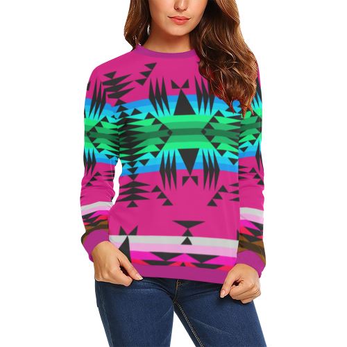 Between the Mountains Sunset All Over Print Crewneck Sweatshirt for Women (Model H18) Crewneck Sweatshirt for Women (H18) e-joyer
