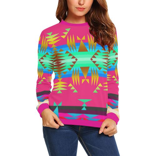 Between the Mountains Sunset Sky All Over Print Crewneck Sweatshirt for Women (Model H18) Crewneck Sweatshirt for Women (H18) e-joyer