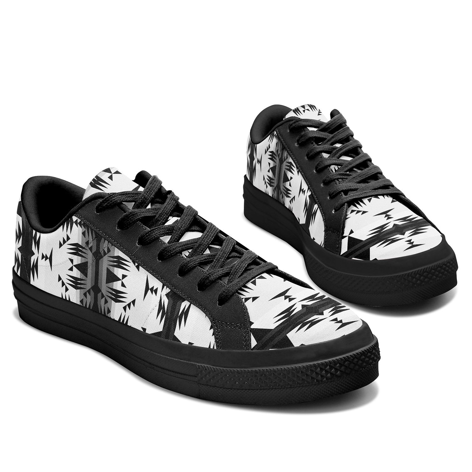 Between the Mountains White and Black Aapisi Low Top Canvas Shoes Black Sole 49 Dzine