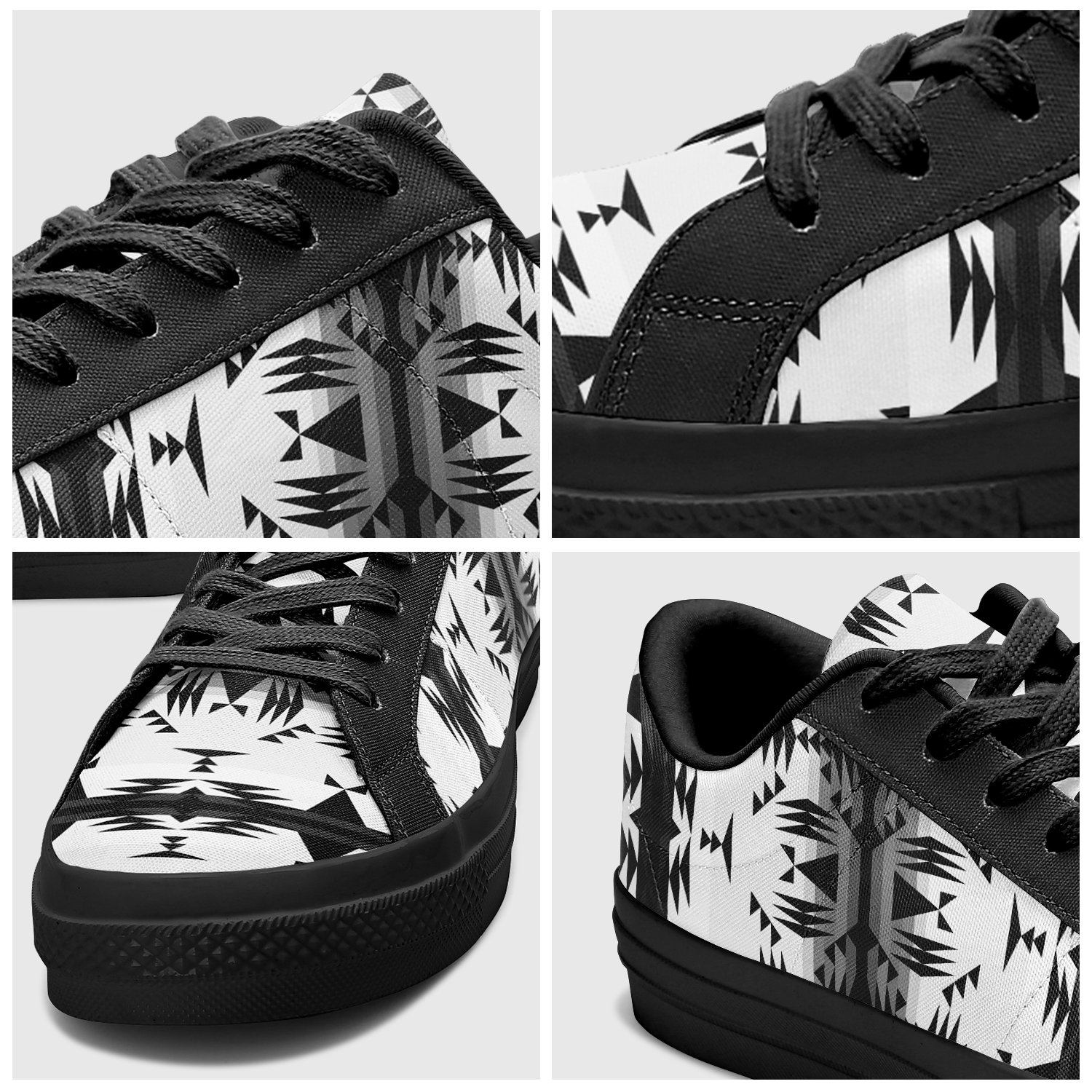 Between the Mountains White and Black Aapisi Low Top Canvas Shoes Black Sole 49 Dzine