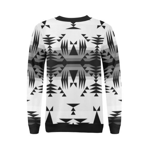 Between the Mountains White and Black All Over Print Crewneck Sweatshirt for Women (Model H18) Crewneck Sweatshirt for Women (H18) e-joyer