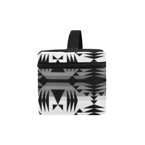 Between the Mountains White and Black Cosmetic Bag/Large (Model 1658) Cosmetic Bag e-joyer