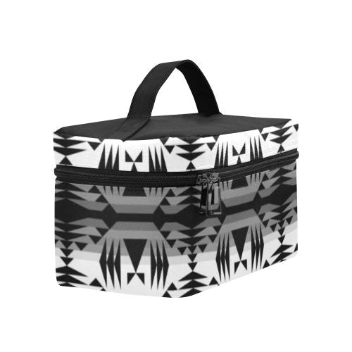 Between the Mountains White and Black Cosmetic Bag/Large (Model 1658) Cosmetic Bag e-joyer