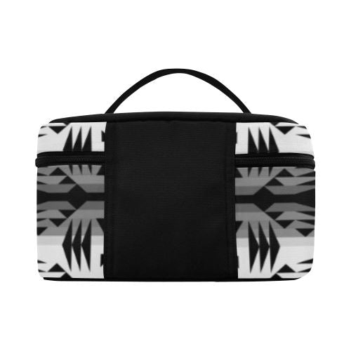 Between the Mountains White and Black Cosmetic Bag/Large (Model 1658) Cosmetic Bag e-joyer
