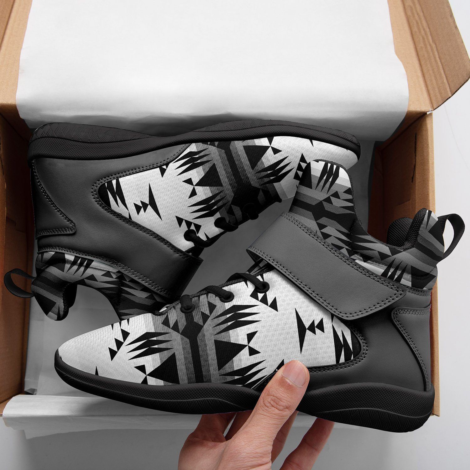 Between the Mountains White and Black Ipottaa Basketball / Sport High Top Shoes - Black Sole 49 Dzine