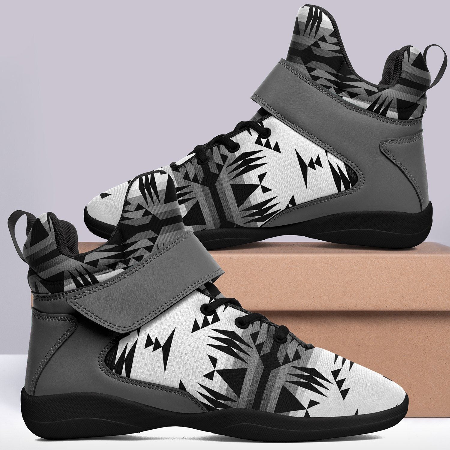 Between the Mountains White and Black Ipottaa Basketball / Sport High Top Shoes - Black Sole 49 Dzine
