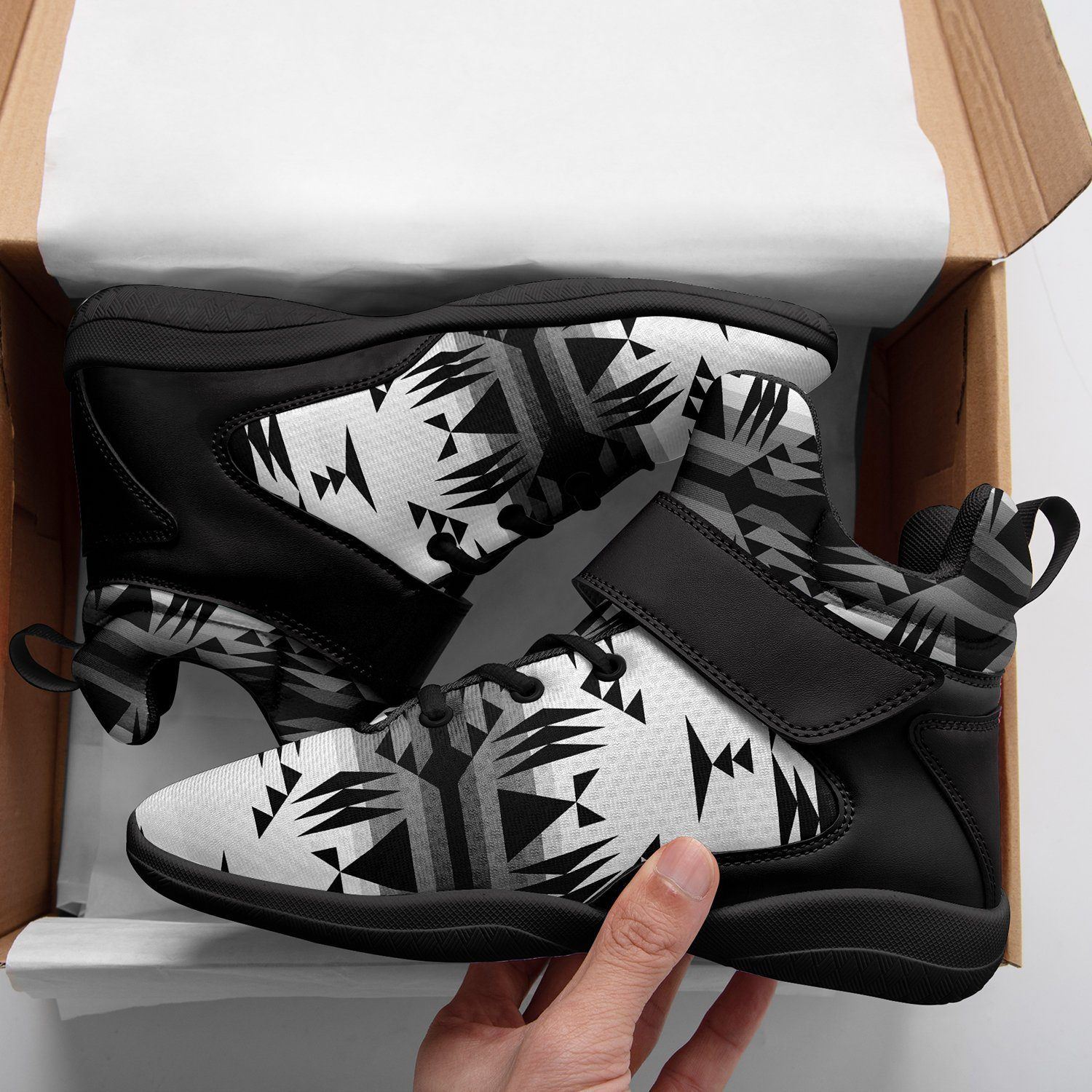 Between the Mountains White and Black Ipottaa Basketball / Sport High Top Shoes - Black Sole 49 Dzine