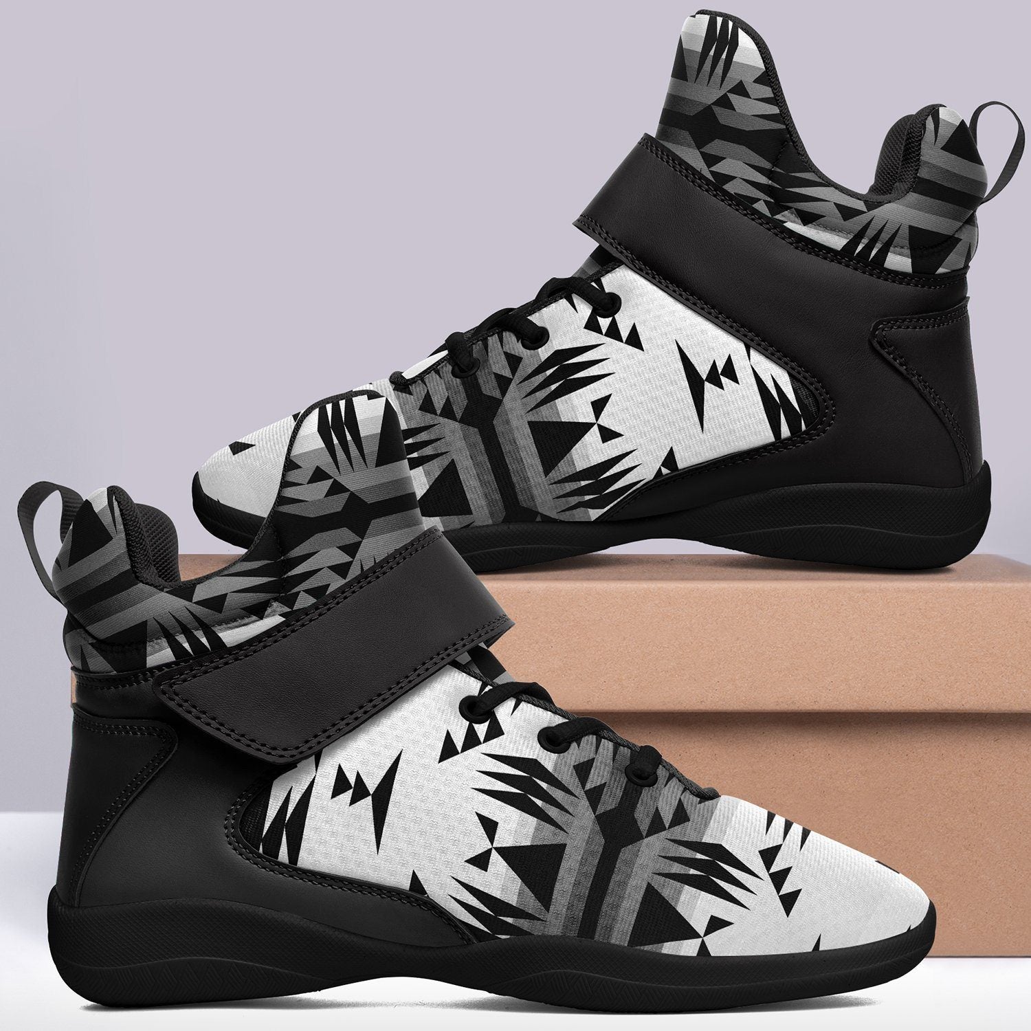 Between the Mountains White and Black Ipottaa Basketball / Sport High Top Shoes - Black Sole 49 Dzine
