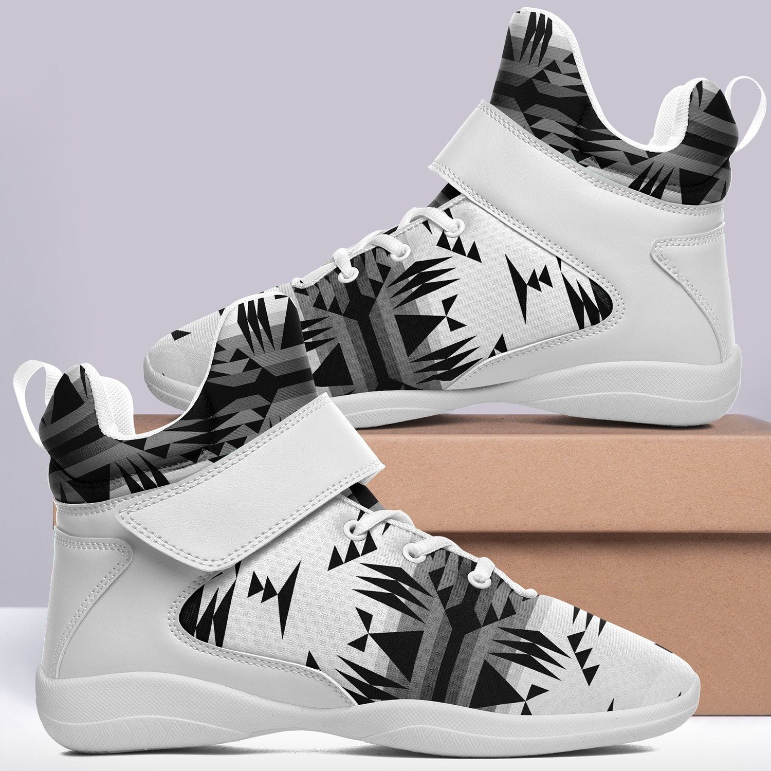 Between the Mountains White and Black Kid's Ipottaa Basketball / Sport High Top Shoes 49 Dzine