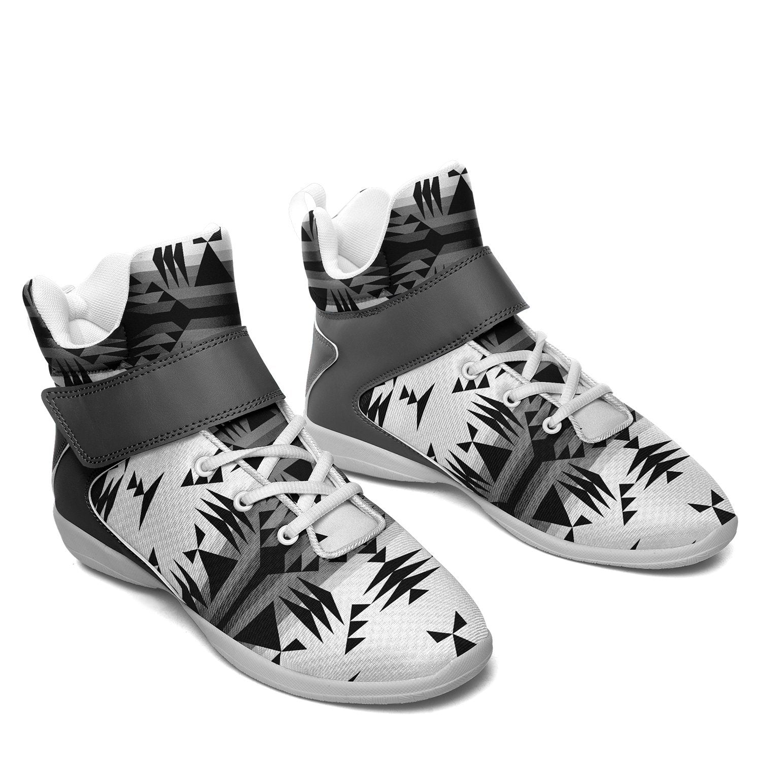 Between the Mountains White and Black Kid's Ipottaa Basketball / Sport High Top Shoes 49 Dzine