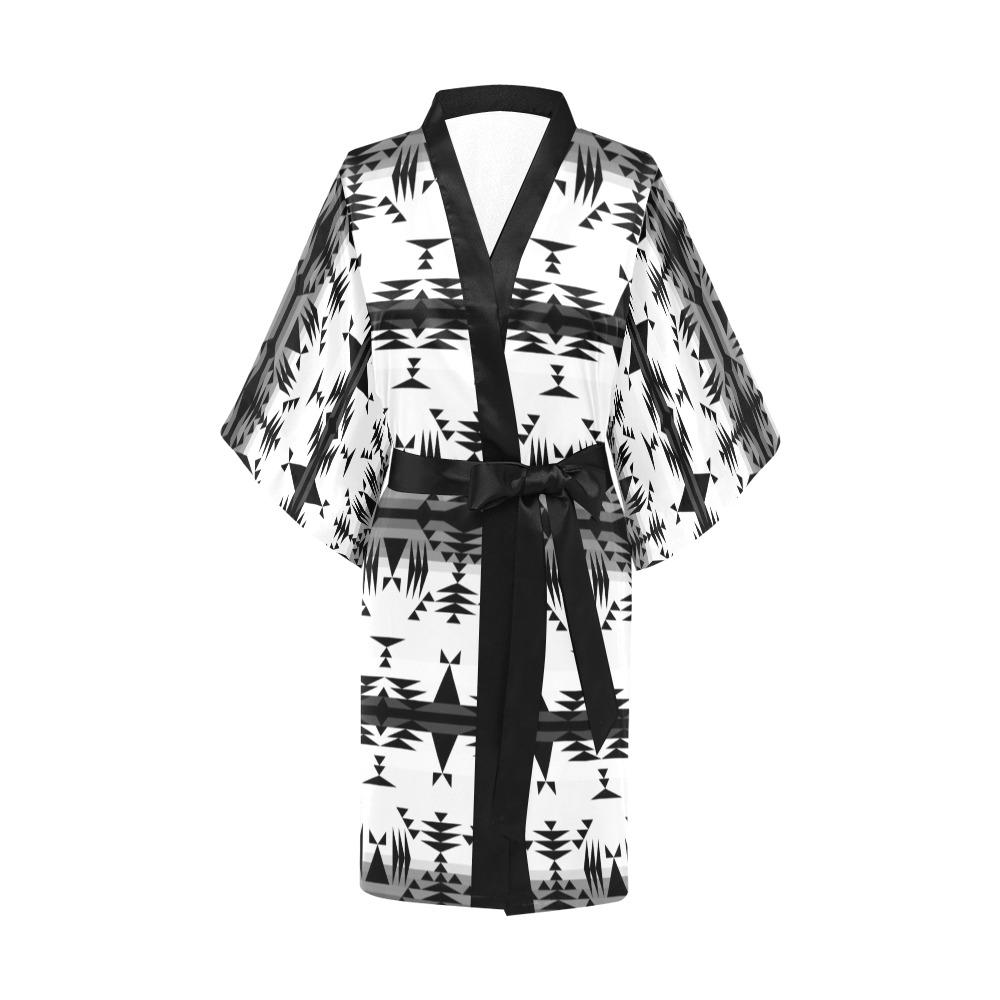 Between the Mountains White and Black Kimono Robe Artsadd