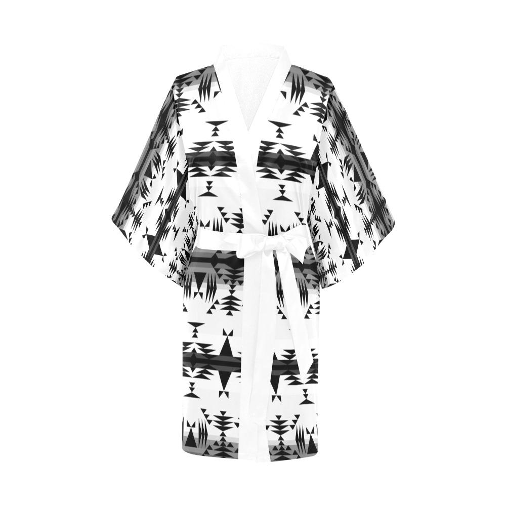 Between the Mountains White and Black Kimono Robe Artsadd