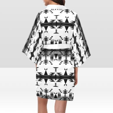 Between the Mountains White and Black Kimono Robe Artsadd