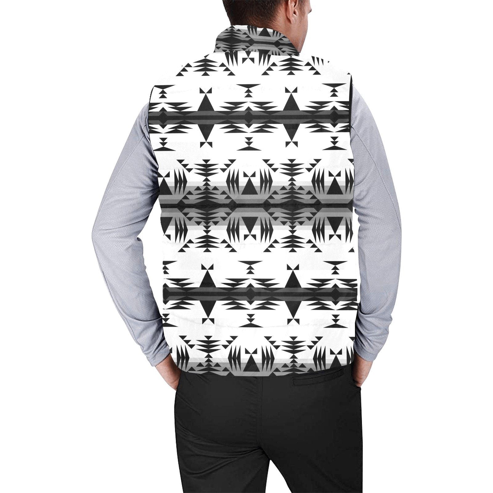 Between the Mountains White and Black Men's Padded Vest Jacket (Model H44) Men's Padded Vest Jacket (H44) e-joyer